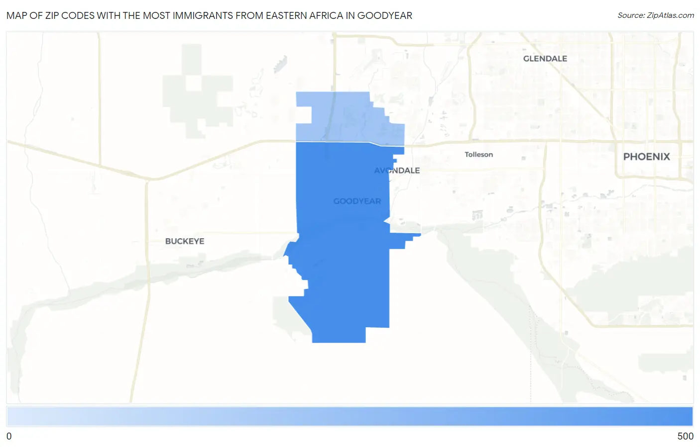 Zip Codes with the Most Immigrants from Eastern Africa in Goodyear Map