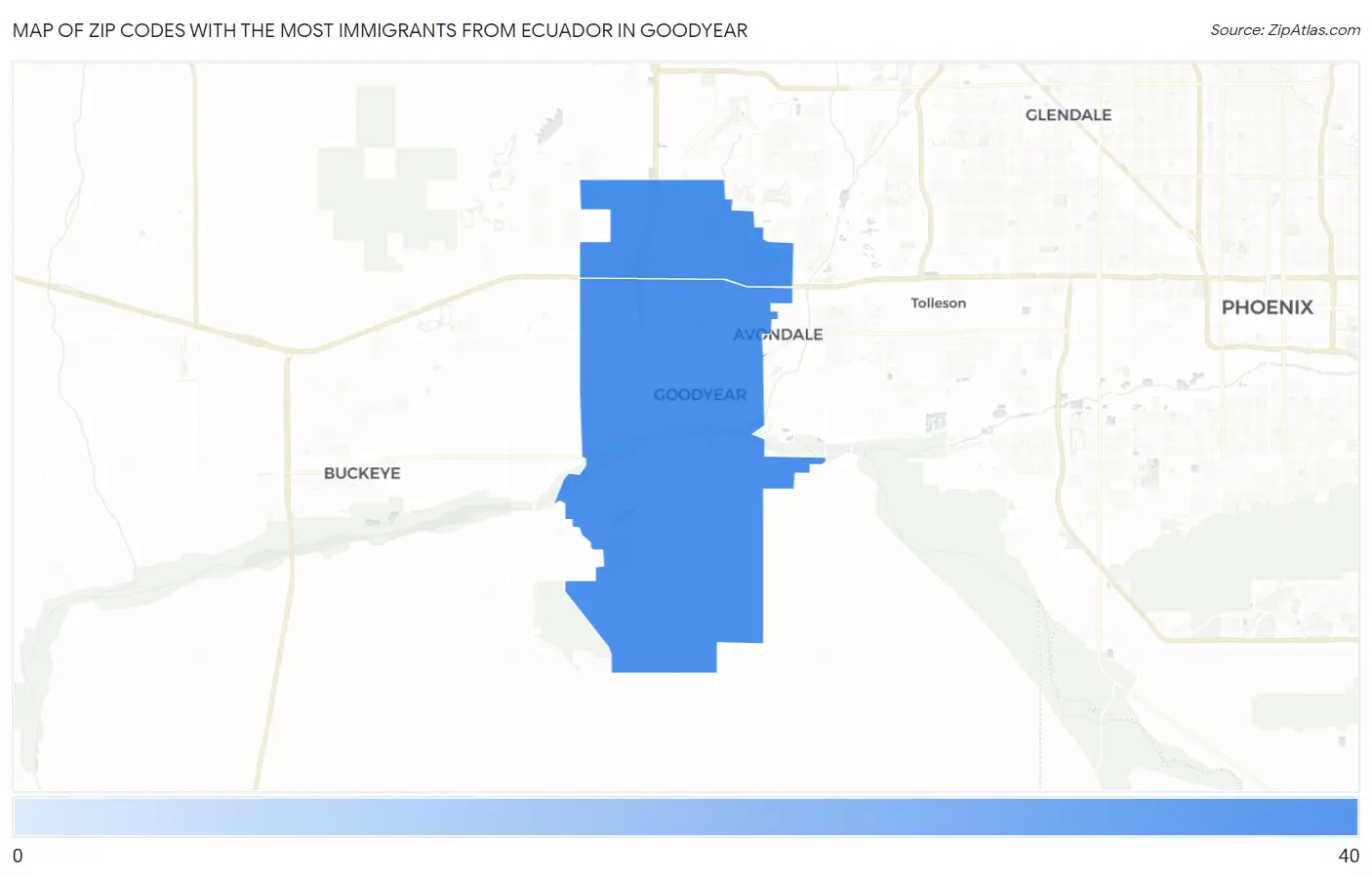 Zip Codes with the Most Immigrants from Ecuador in Goodyear Map