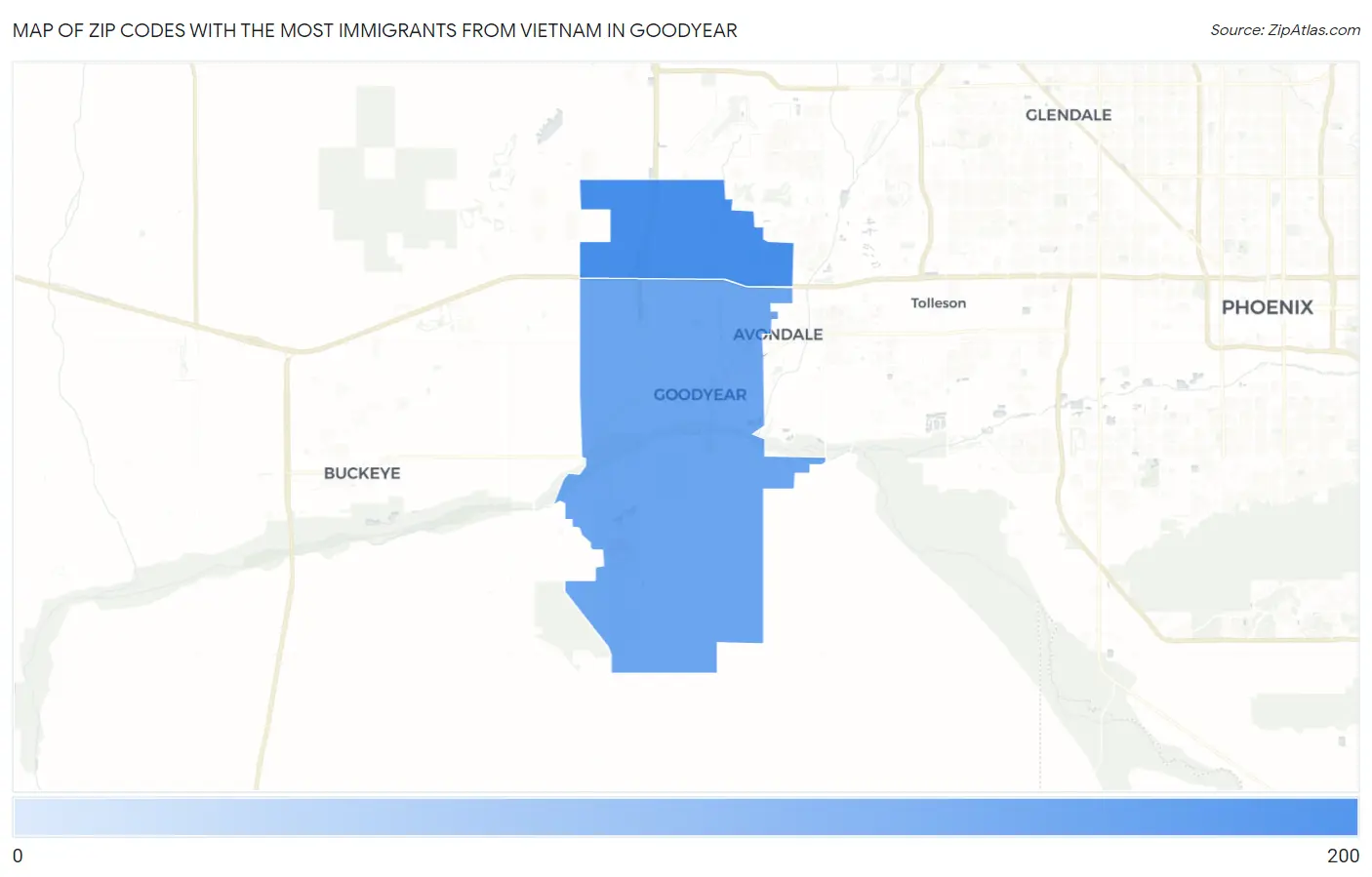 Zip Codes with the Most Immigrants from Vietnam in Goodyear Map