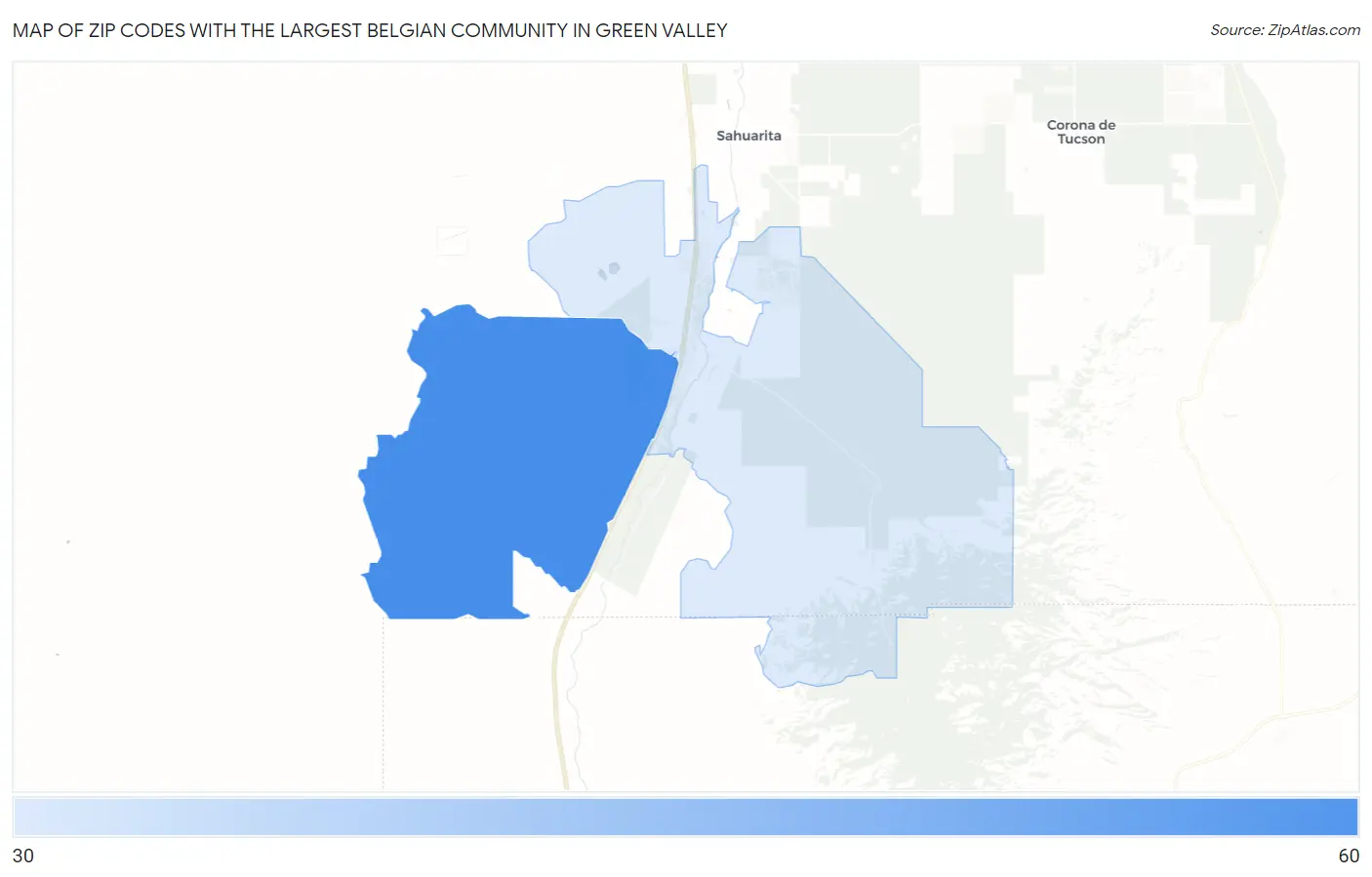 Zip Codes with the Largest Belgian Community in Green Valley Map