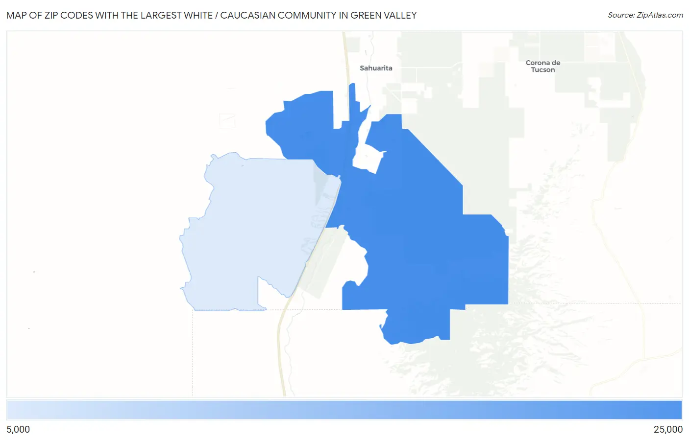 Zip Codes with the Largest White / Caucasian Community in Green Valley Map
