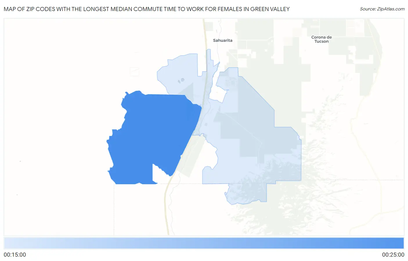 Zip Codes with the Longest Median Commute Time to Work for Females in Green Valley Map