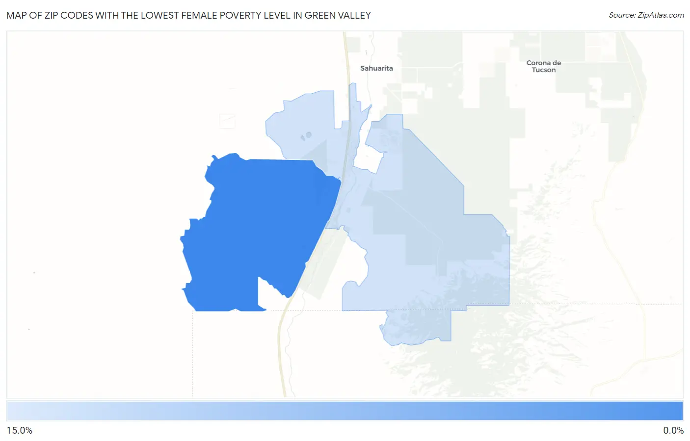 Zip Codes with the Lowest Female Poverty Level in Green Valley Map