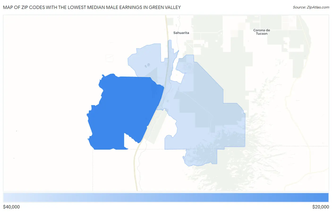 Zip Codes with the Lowest Median Male Earnings in Green Valley Map