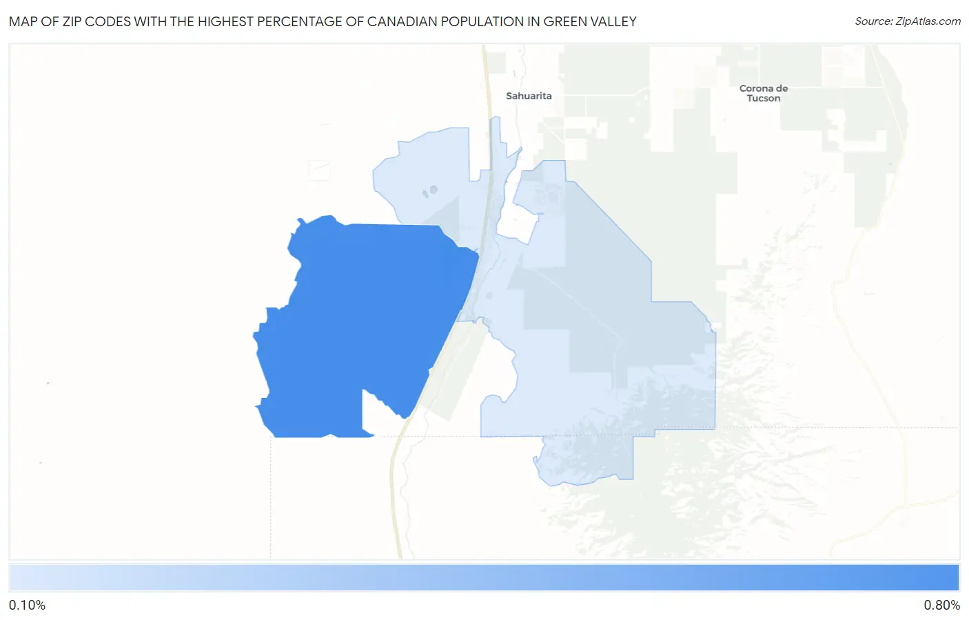 Zip Codes with the Highest Percentage of Canadian Population in Green Valley Map