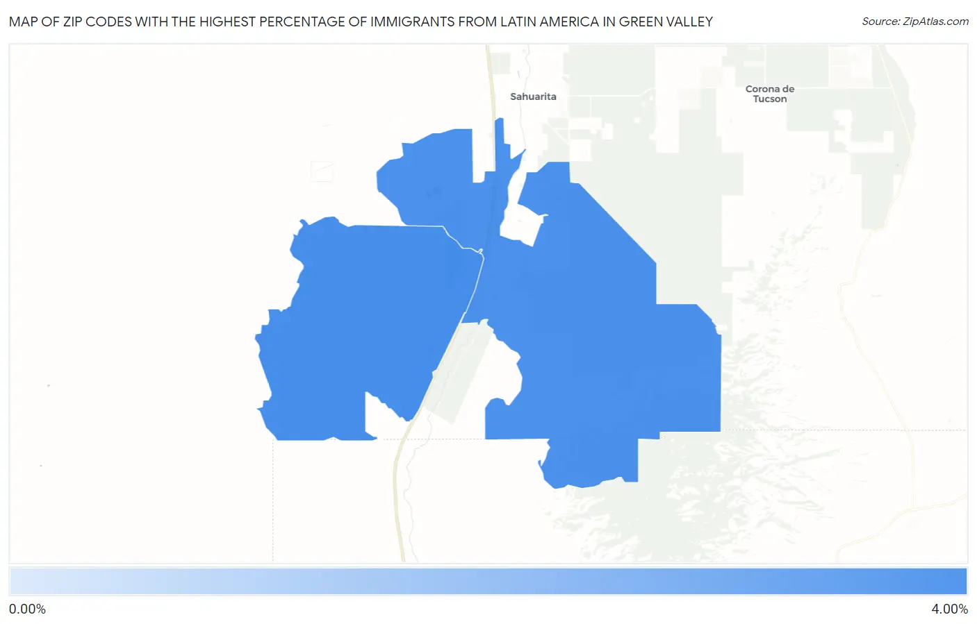 Zip Codes with the Highest Percentage of Immigrants from Latin America in Green Valley Map