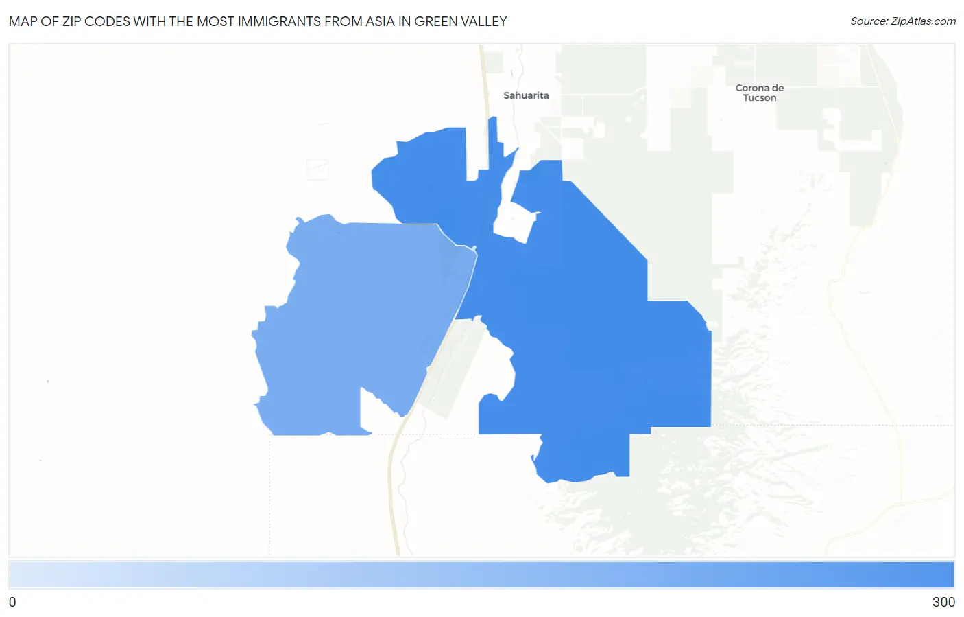 Zip Codes with the Most Immigrants from Asia in Green Valley Map