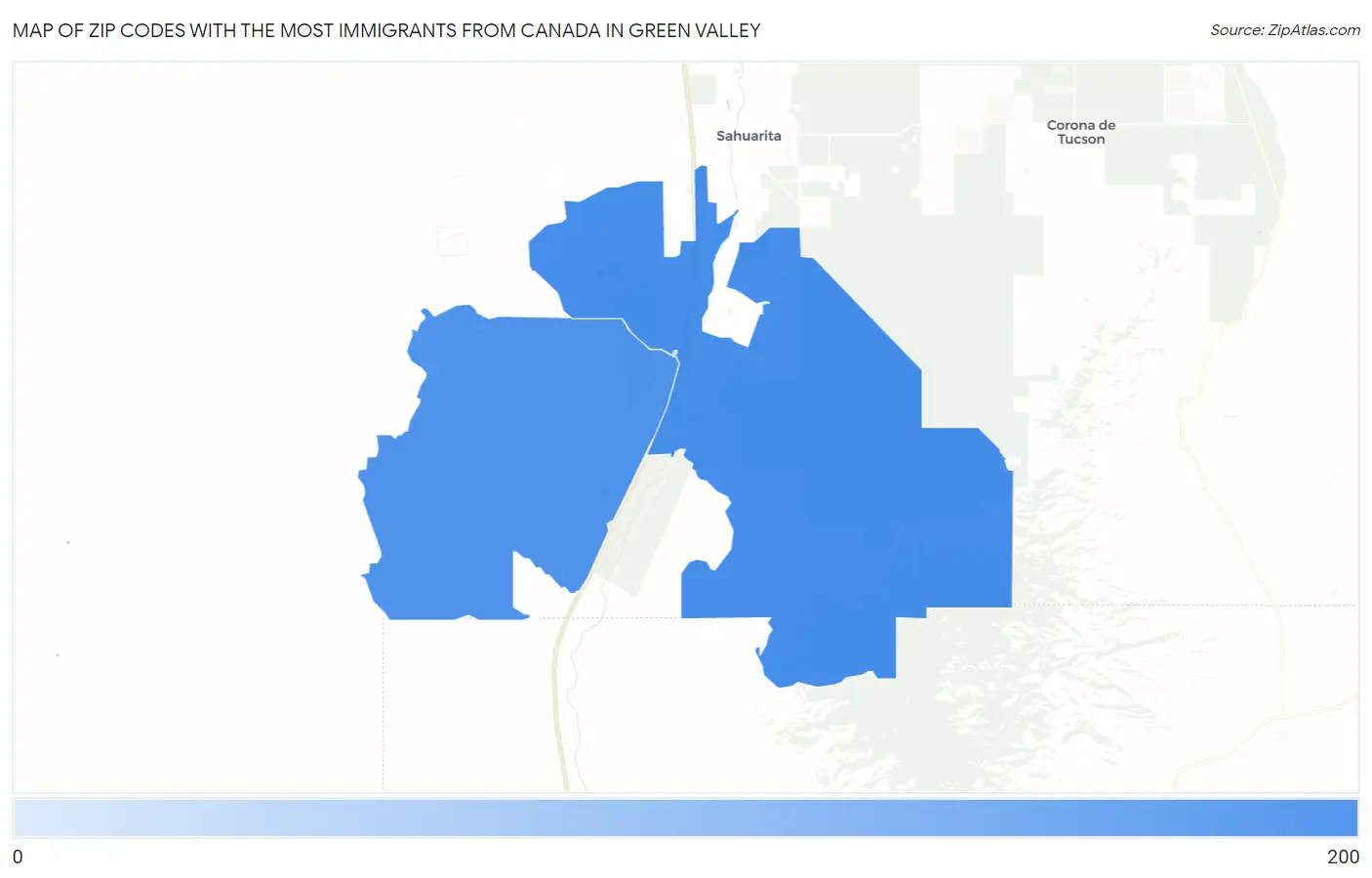 Zip Codes with the Most Immigrants from Canada in Green Valley Map