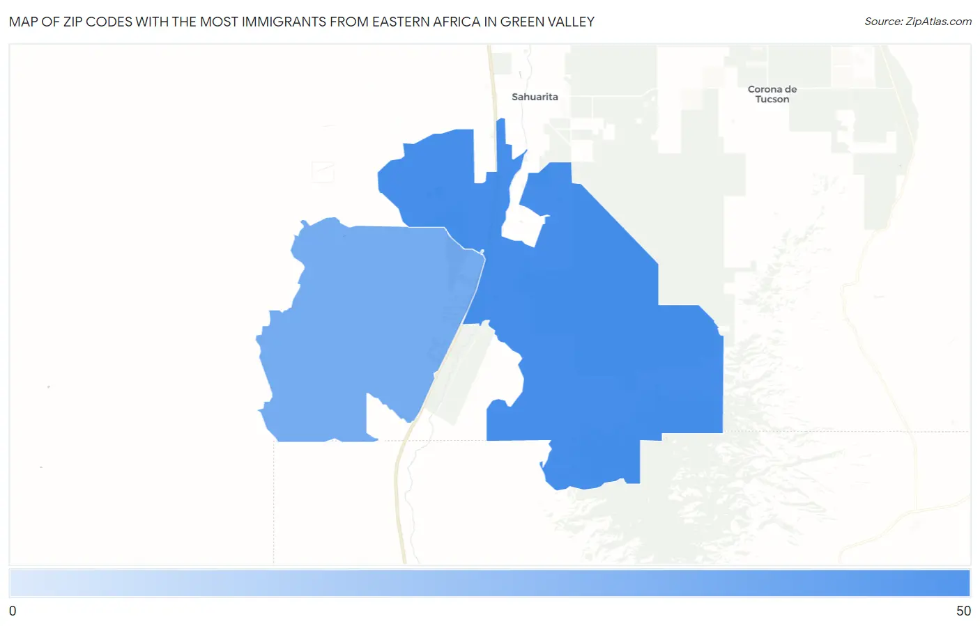 Zip Codes with the Most Immigrants from Eastern Africa in Green Valley Map