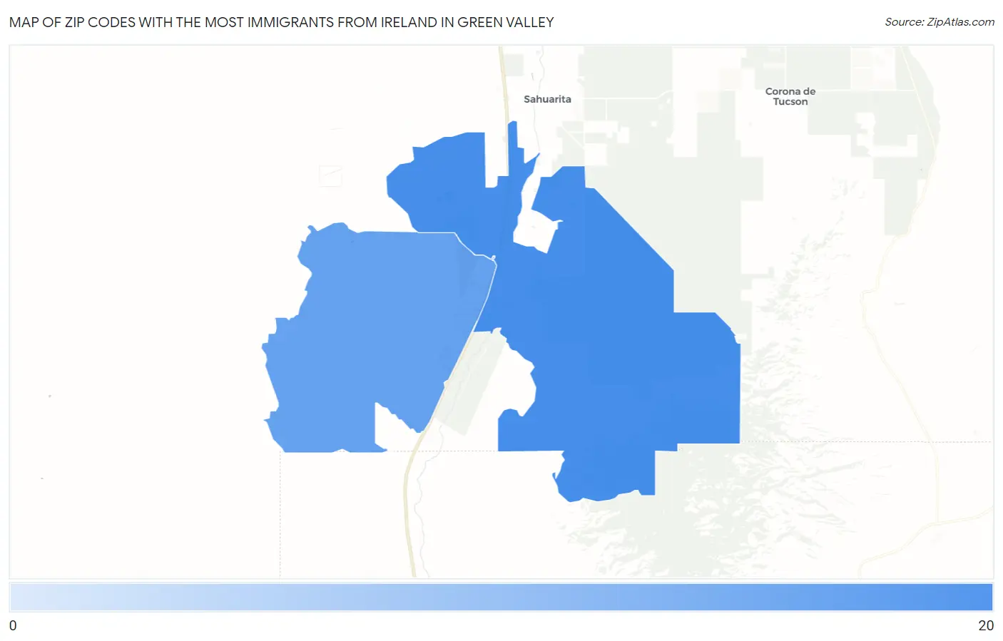 Zip Codes with the Most Immigrants from Ireland in Green Valley Map