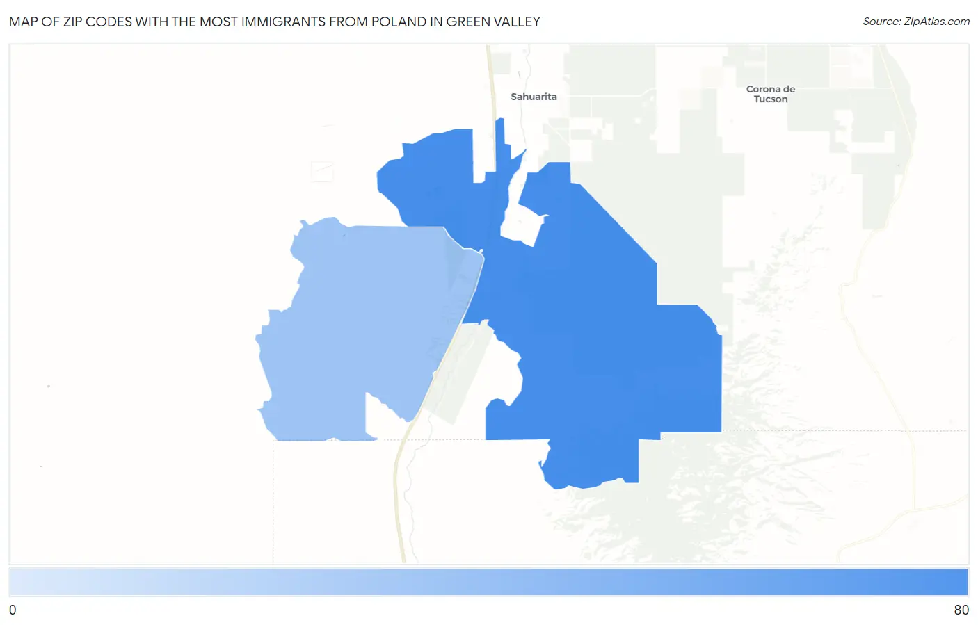 Zip Codes with the Most Immigrants from Poland in Green Valley Map
