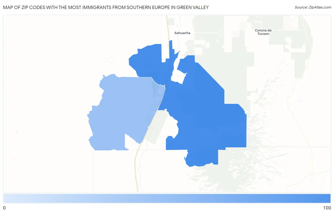 Zip Codes with the Most Immigrants from Southern Europe in Green Valley Map