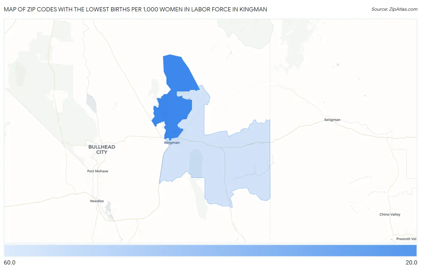 Zip Codes with the Lowest Births per 1,000 Women in Labor Force in Kingman Map