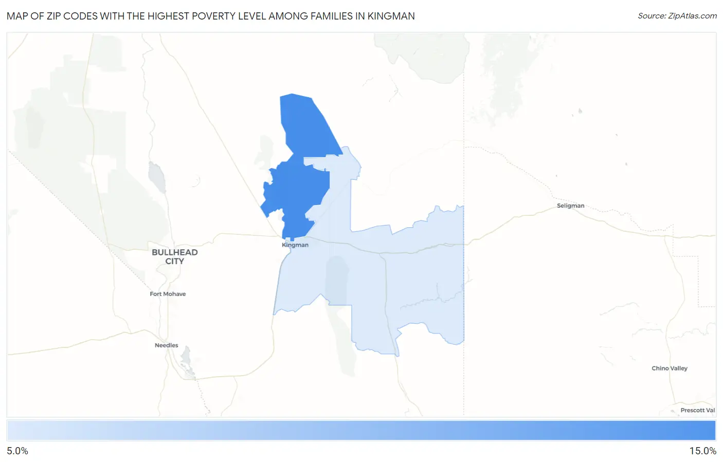 Zip Codes with the Highest Poverty Level Among Families in Kingman Map