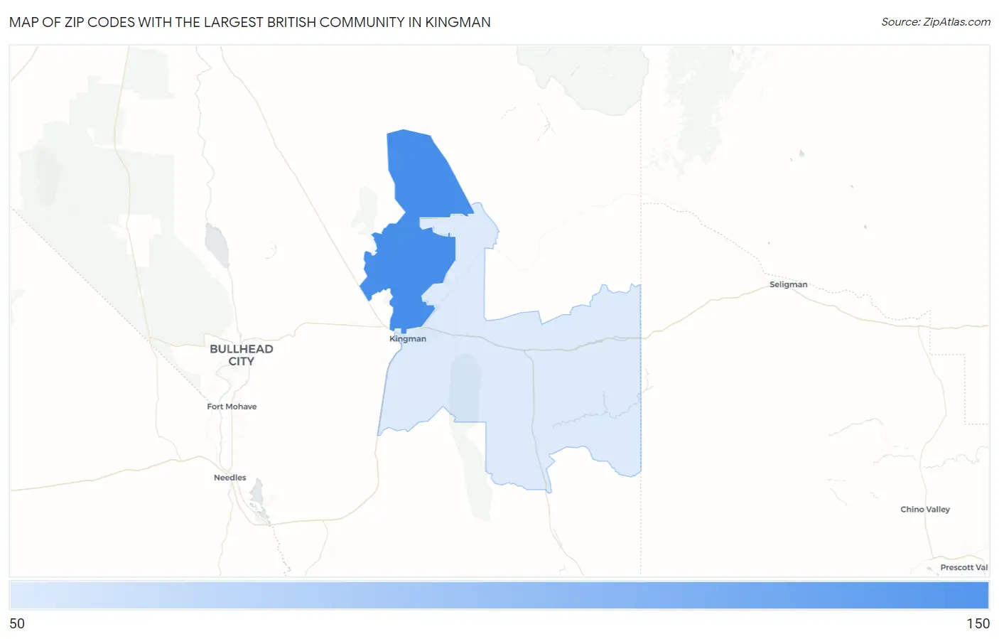 Zip Codes with the Largest British Community in Kingman Map