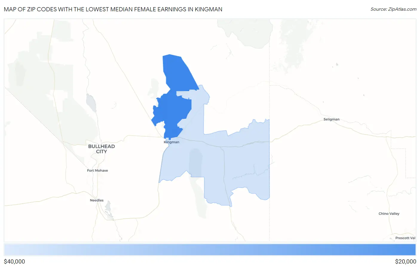 Zip Codes with the Lowest Median Female Earnings in Kingman Map