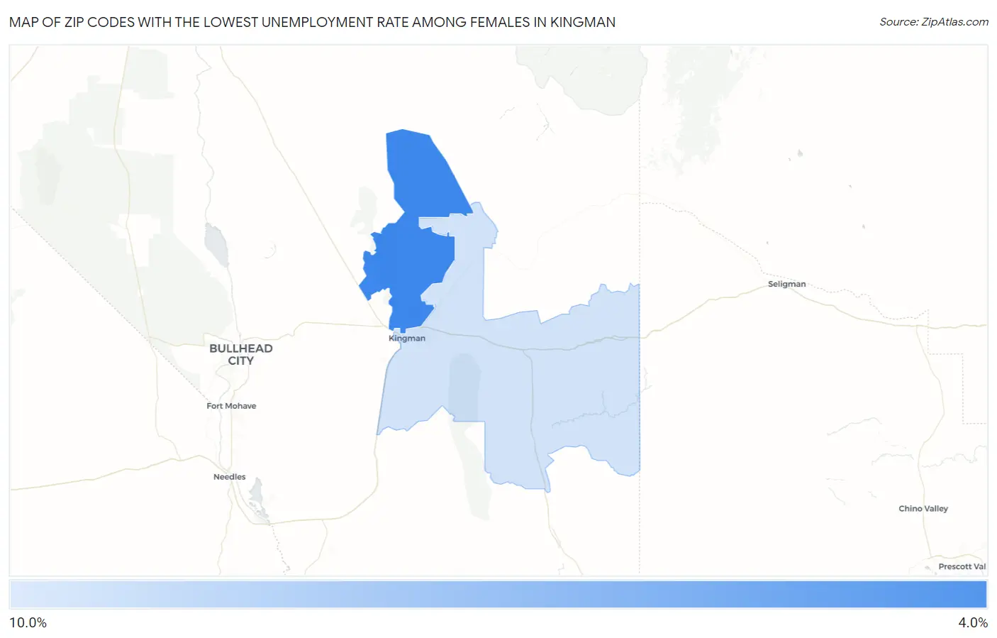 Zip Codes with the Lowest Unemployment Rate Among Females in Kingman Map