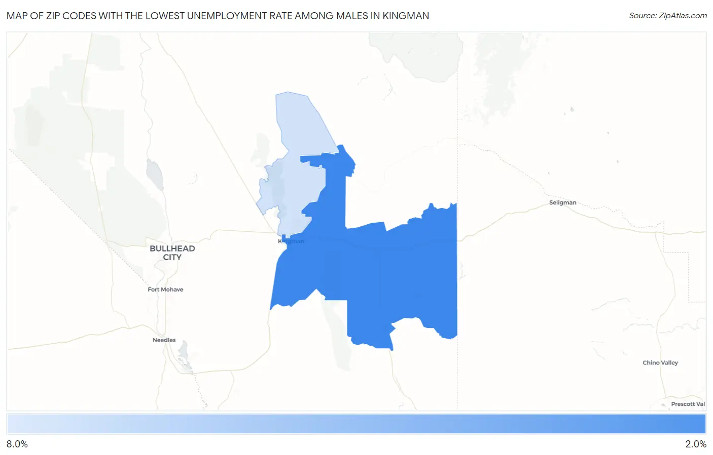 Zip Codes with the Lowest Unemployment Rate Among Males in Kingman Map