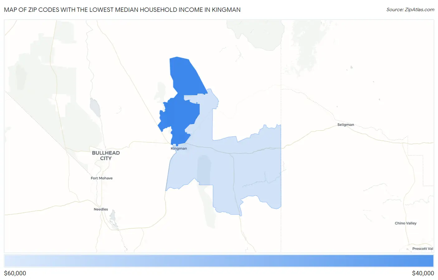 Zip Codes with the Lowest Median Household Income in Kingman Map
