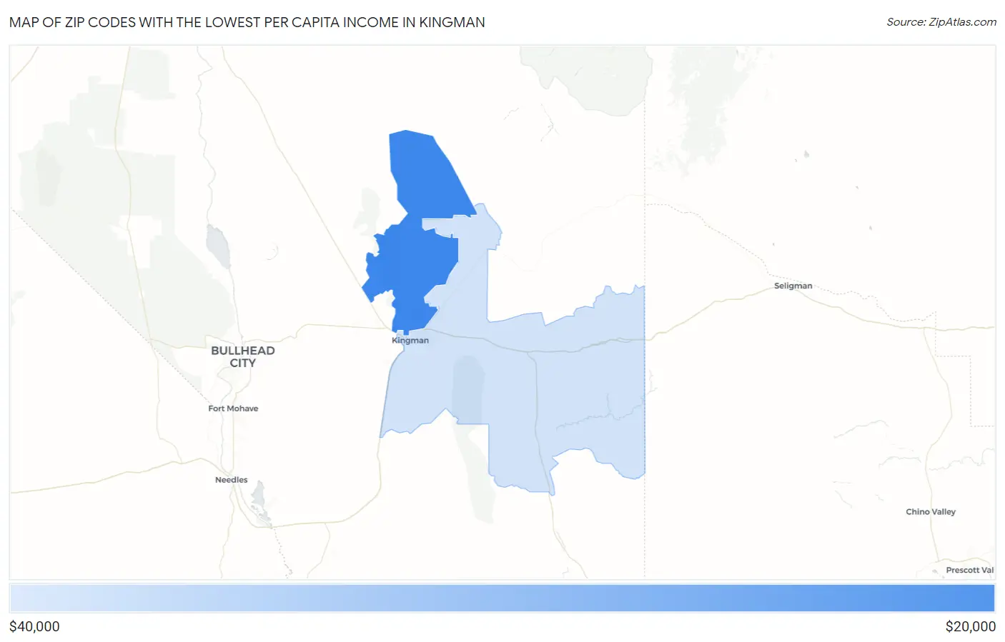 Zip Codes with the Lowest Per Capita Income in Kingman Map