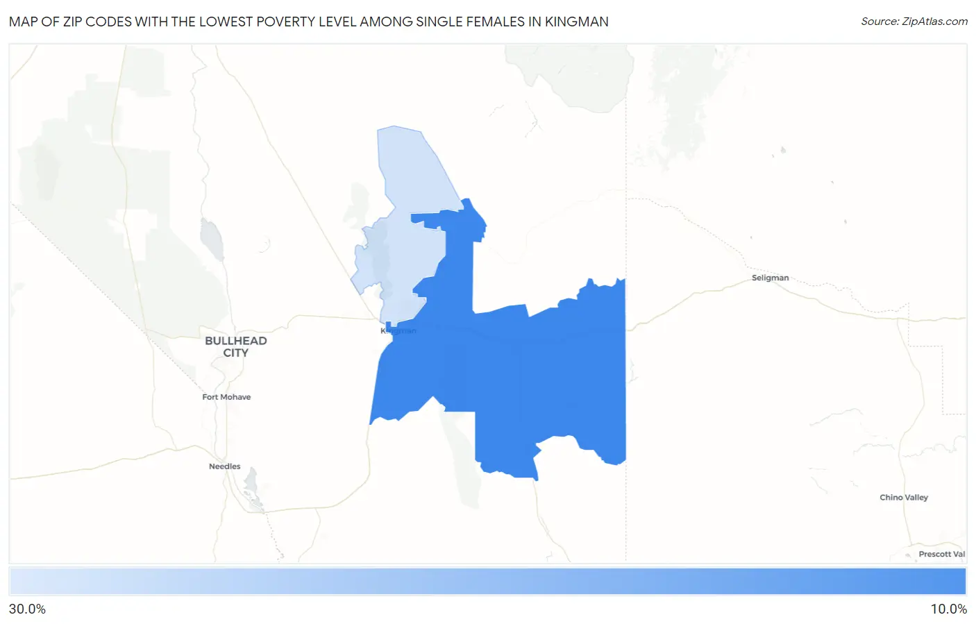 Zip Codes with the Lowest Poverty Level Among Single Females in Kingman Map
