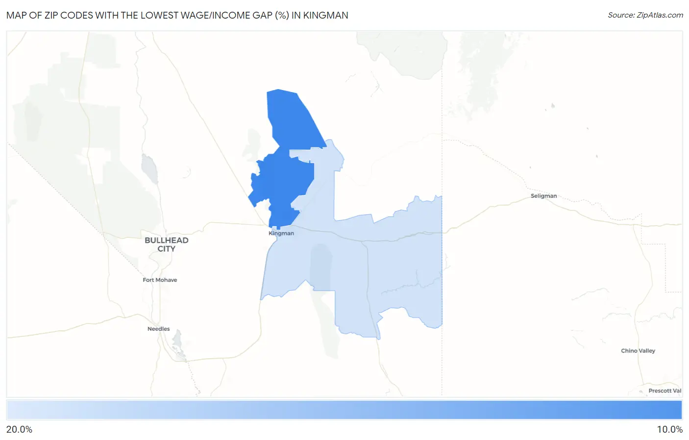 Zip Codes with the Lowest Wage/Income Gap (%) in Kingman Map