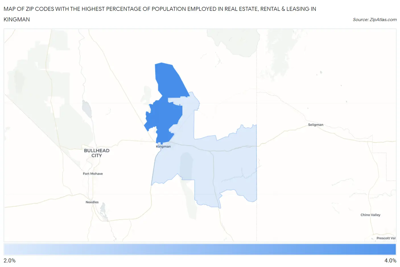 Zip Codes with the Highest Percentage of Population Employed in Real Estate, Rental & Leasing in Kingman Map