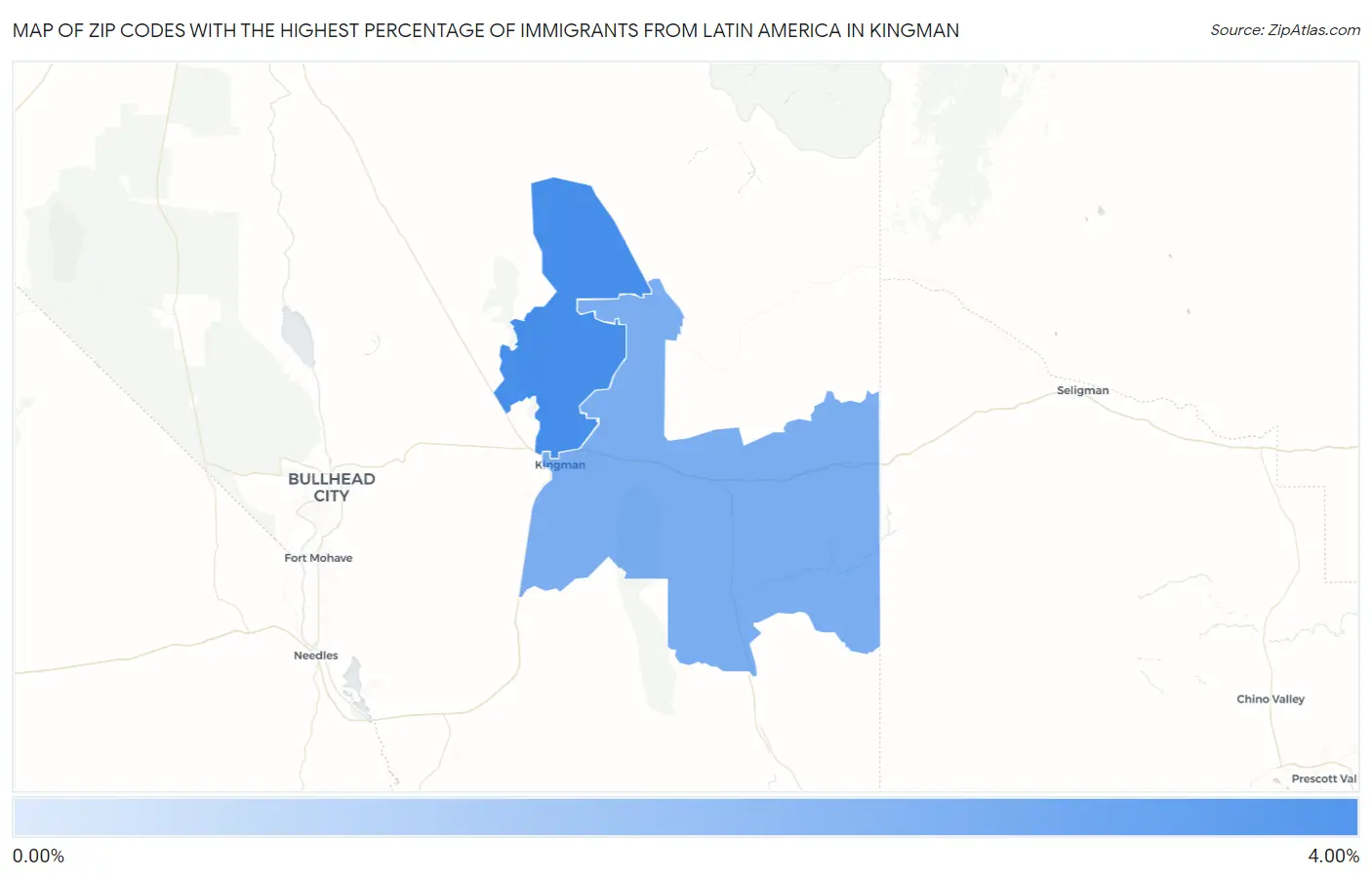 Zip Codes with the Highest Percentage of Immigrants from Latin America in Kingman Map