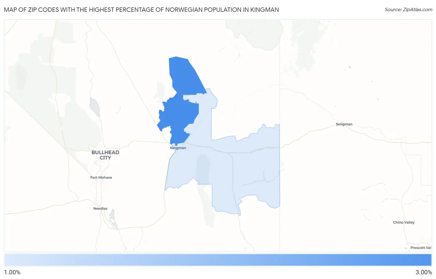 Zip Codes with the Highest Percentage of Norwegian Population in Kingman Map