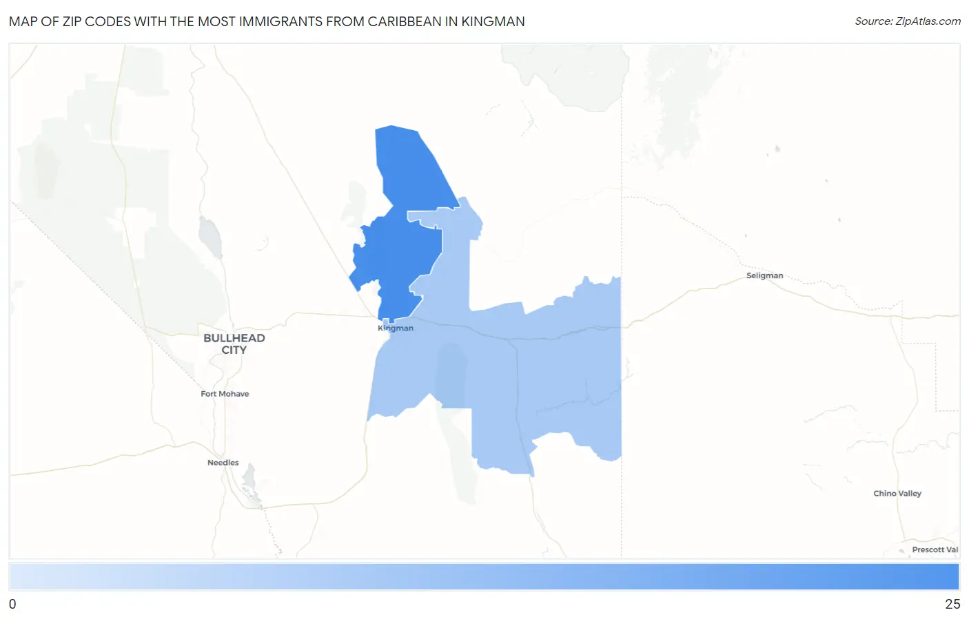 Zip Codes with the Most Immigrants from Caribbean in Kingman Map