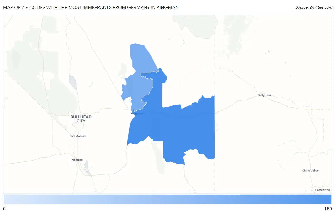Zip Codes with the Most Immigrants from Germany in Kingman Map