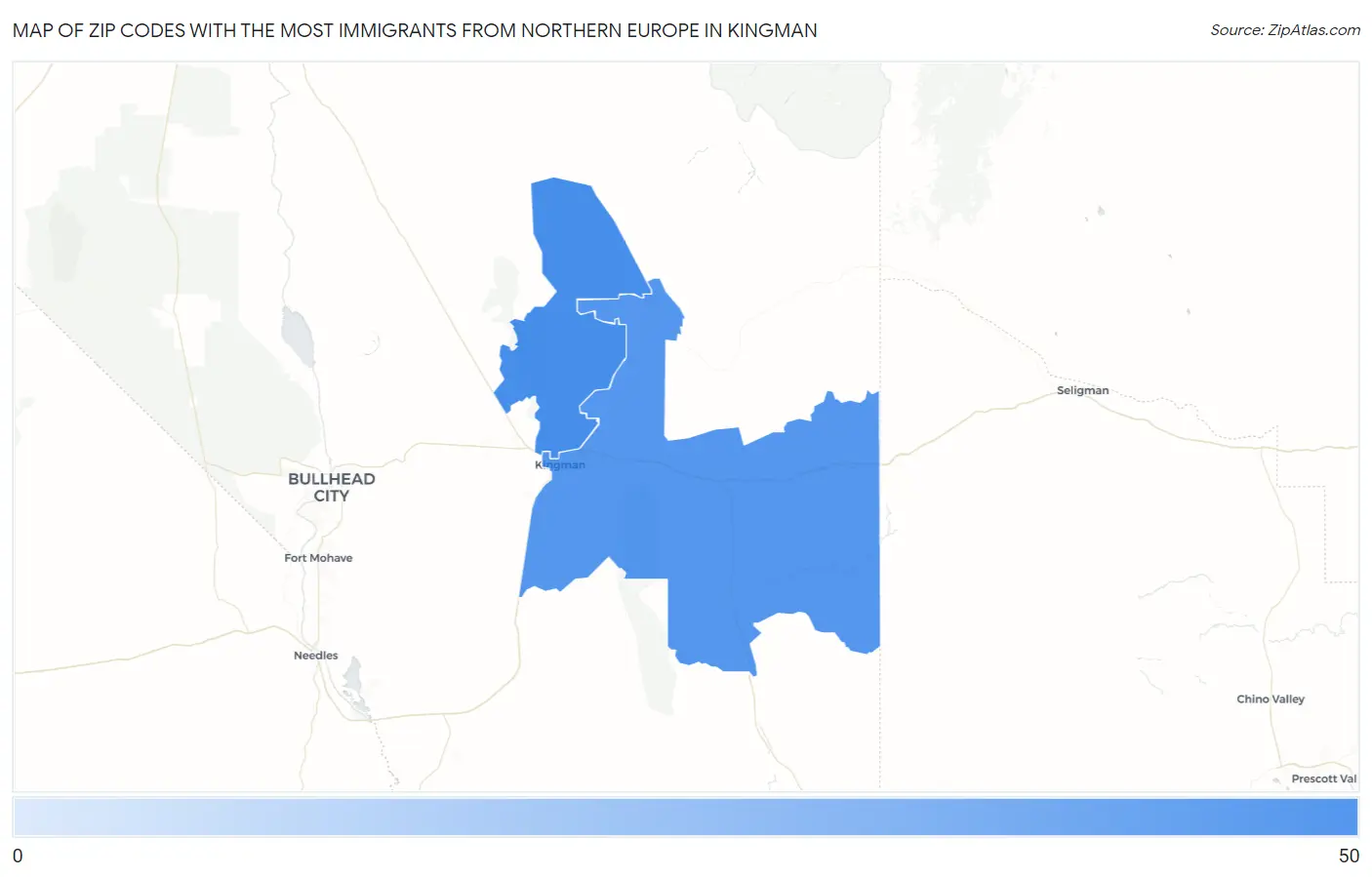 Zip Codes with the Most Immigrants from Northern Europe in Kingman Map