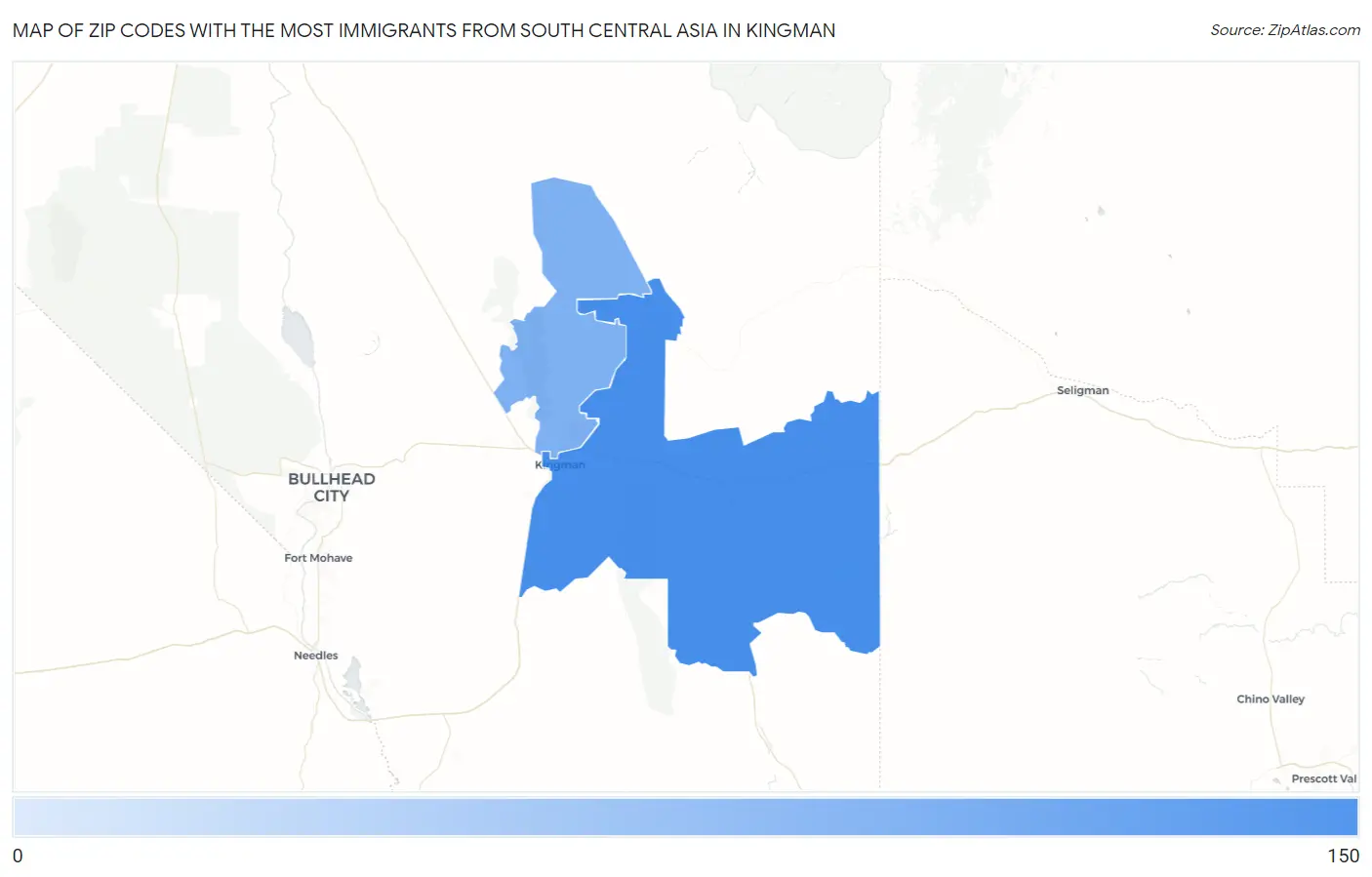 Zip Codes with the Most Immigrants from South Central Asia in Kingman Map