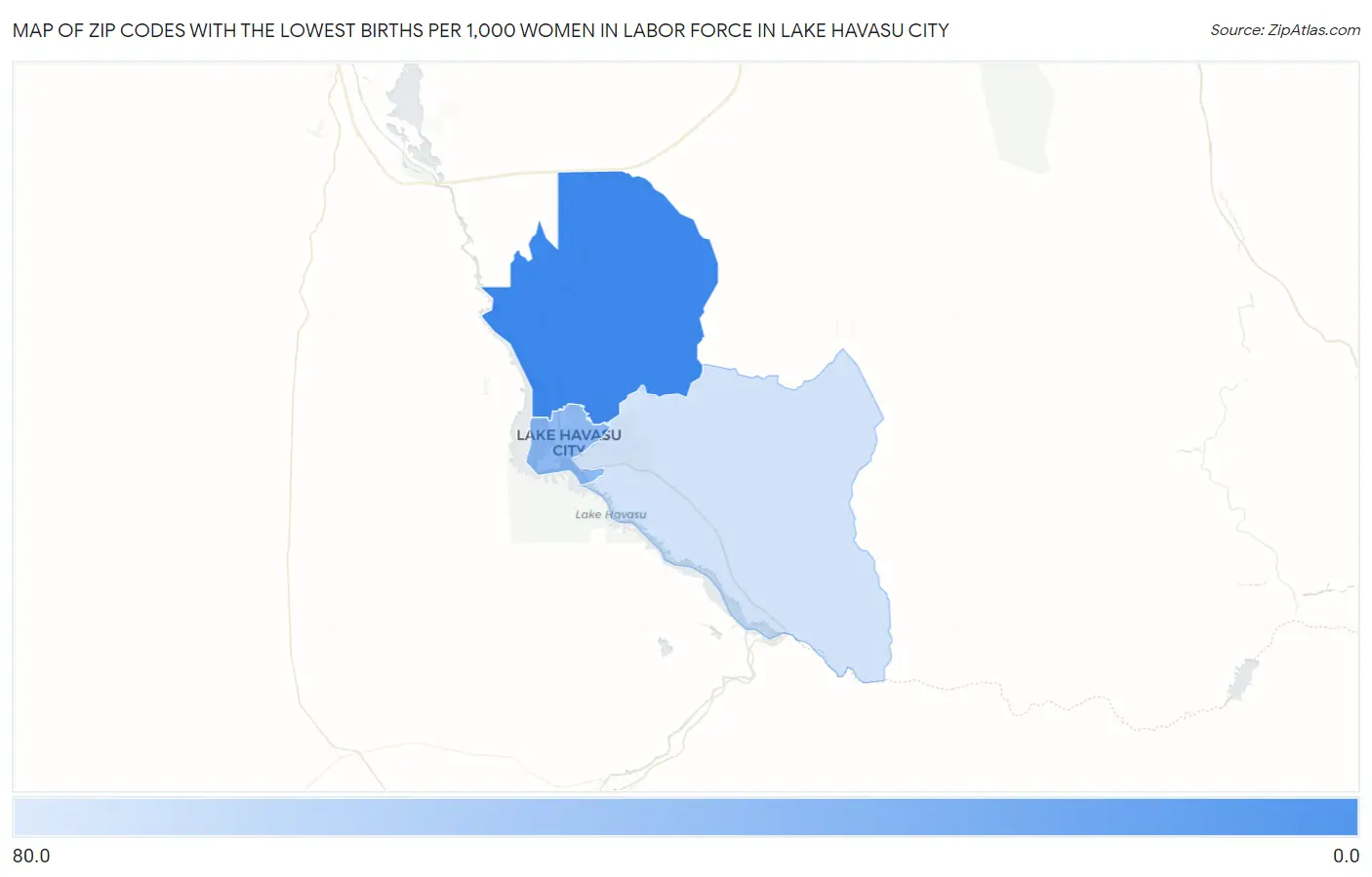 Zip Codes with the Lowest Births per 1,000 Women in Labor Force in Lake Havasu City Map