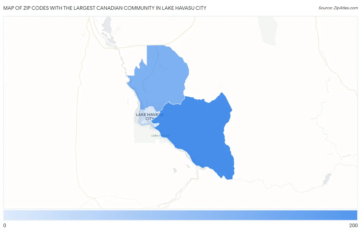 Zip Codes with the Largest Canadian Community in Lake Havasu City Map