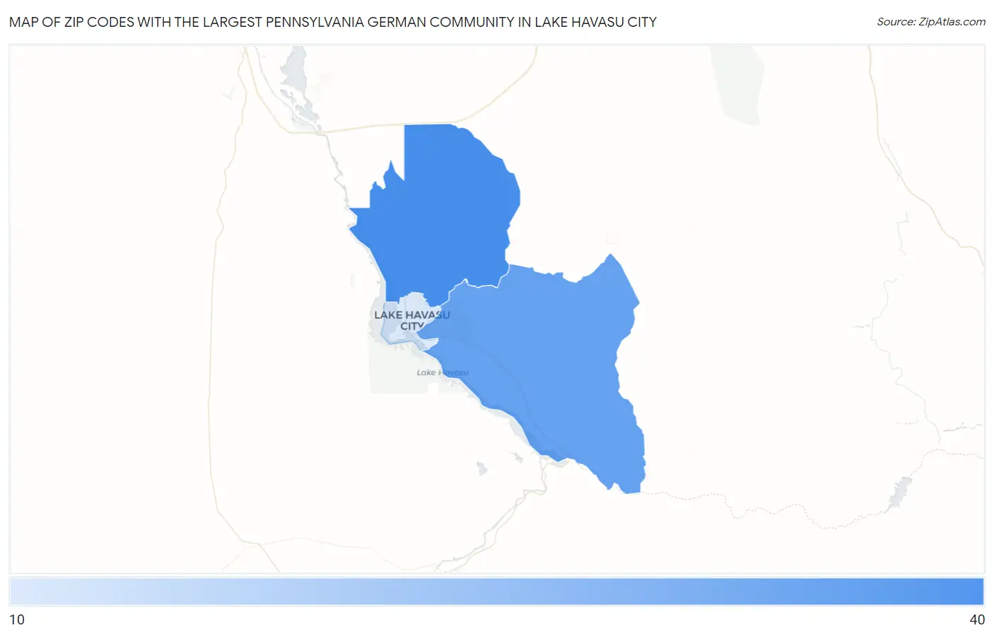 Zip Codes with the Largest Pennsylvania German Community in Lake Havasu City Map
