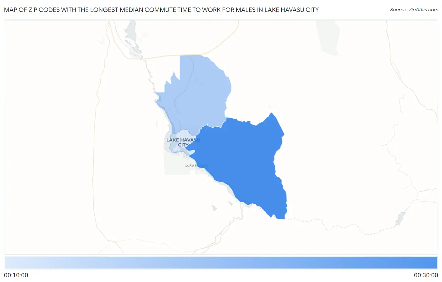 Zip Codes with the Longest Median Commute Time to Work for Males in Lake Havasu City Map