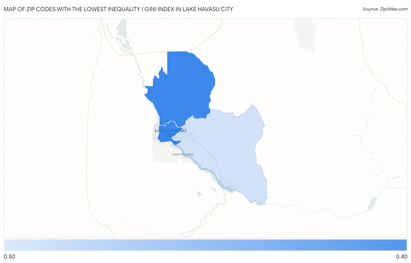 Zip Codes with the Lowest Inequality / Gini Index in Lake Havasu City Map