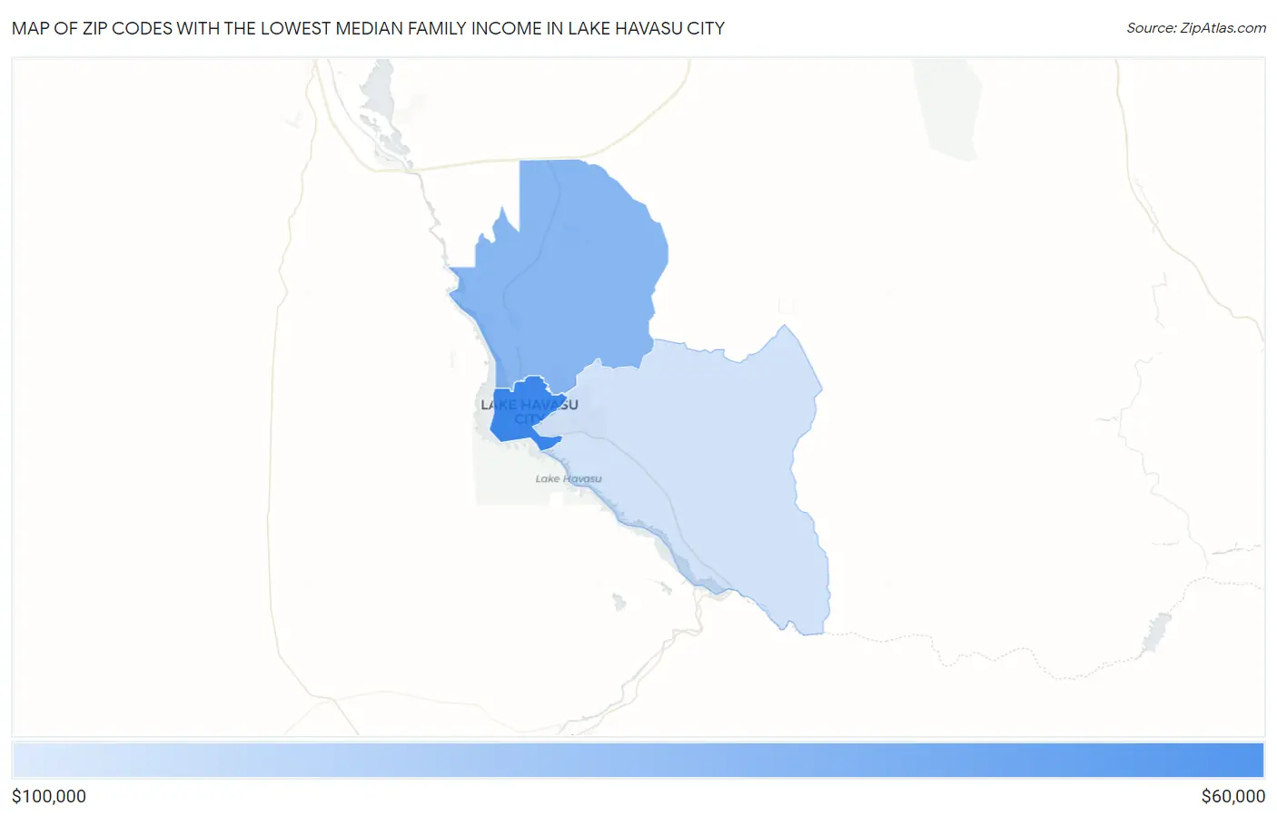 Zip Codes with the Lowest Median Family Income in Lake Havasu City Map
