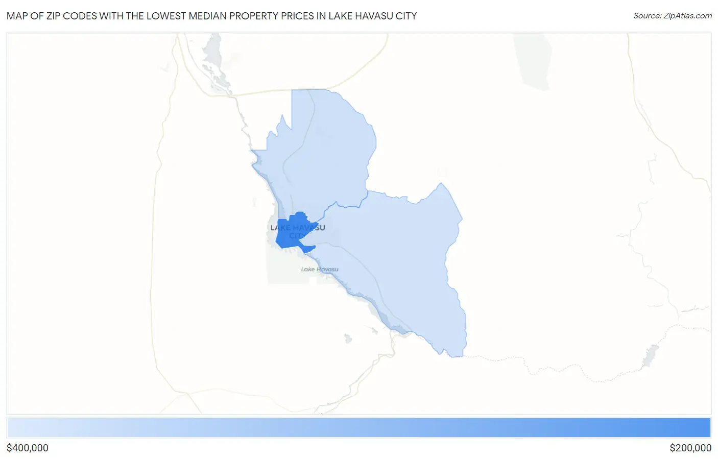 Zip Codes with the Lowest Median Property Prices in Lake Havasu City Map