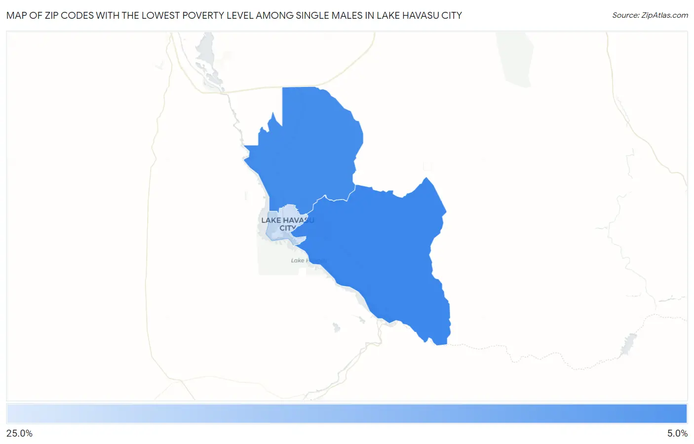 Zip Codes with the Lowest Poverty Level Among Single Males in Lake Havasu City Map