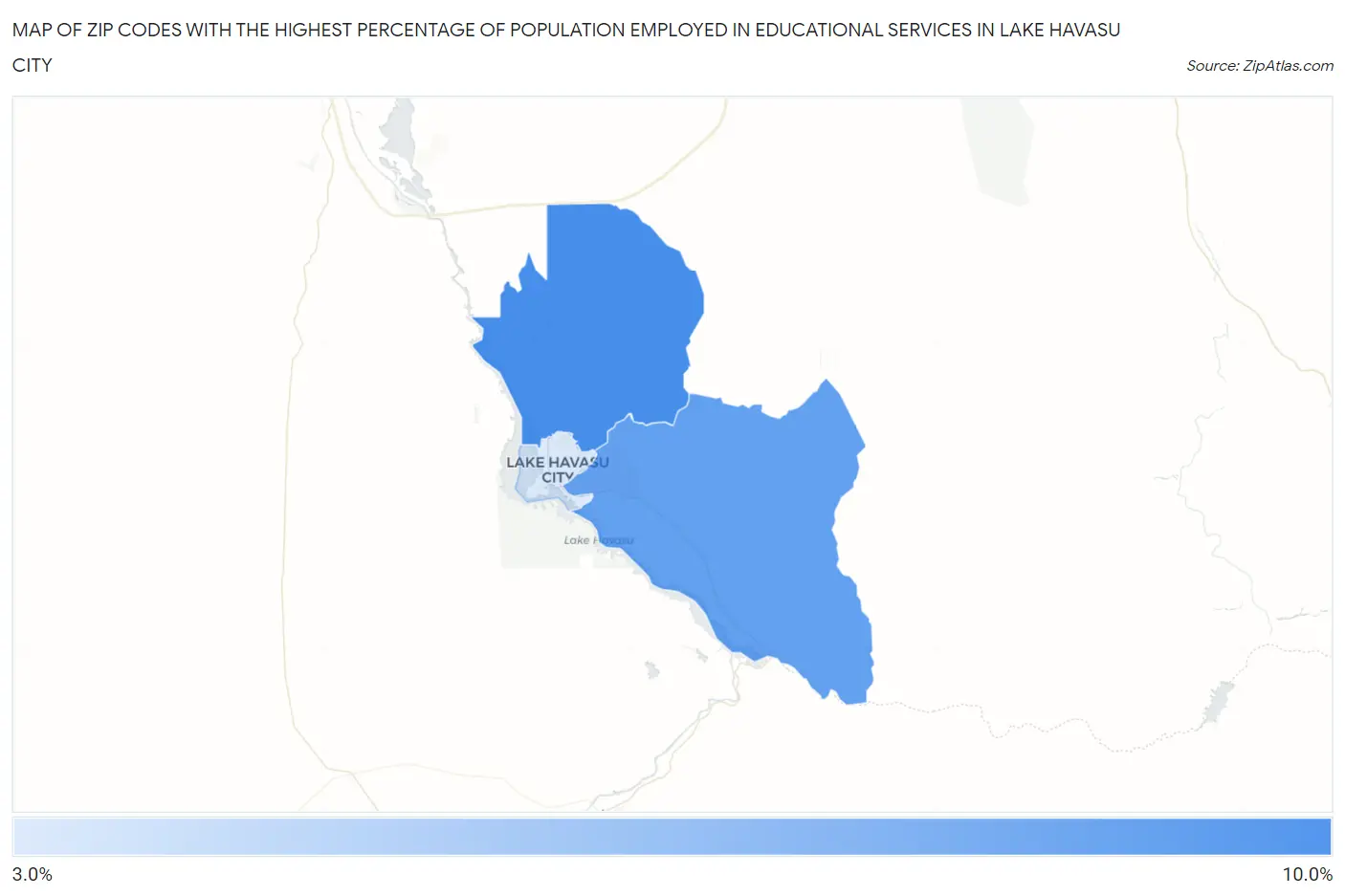 Zip Codes with the Highest Percentage of Population Employed in Educational Services in Lake Havasu City Map