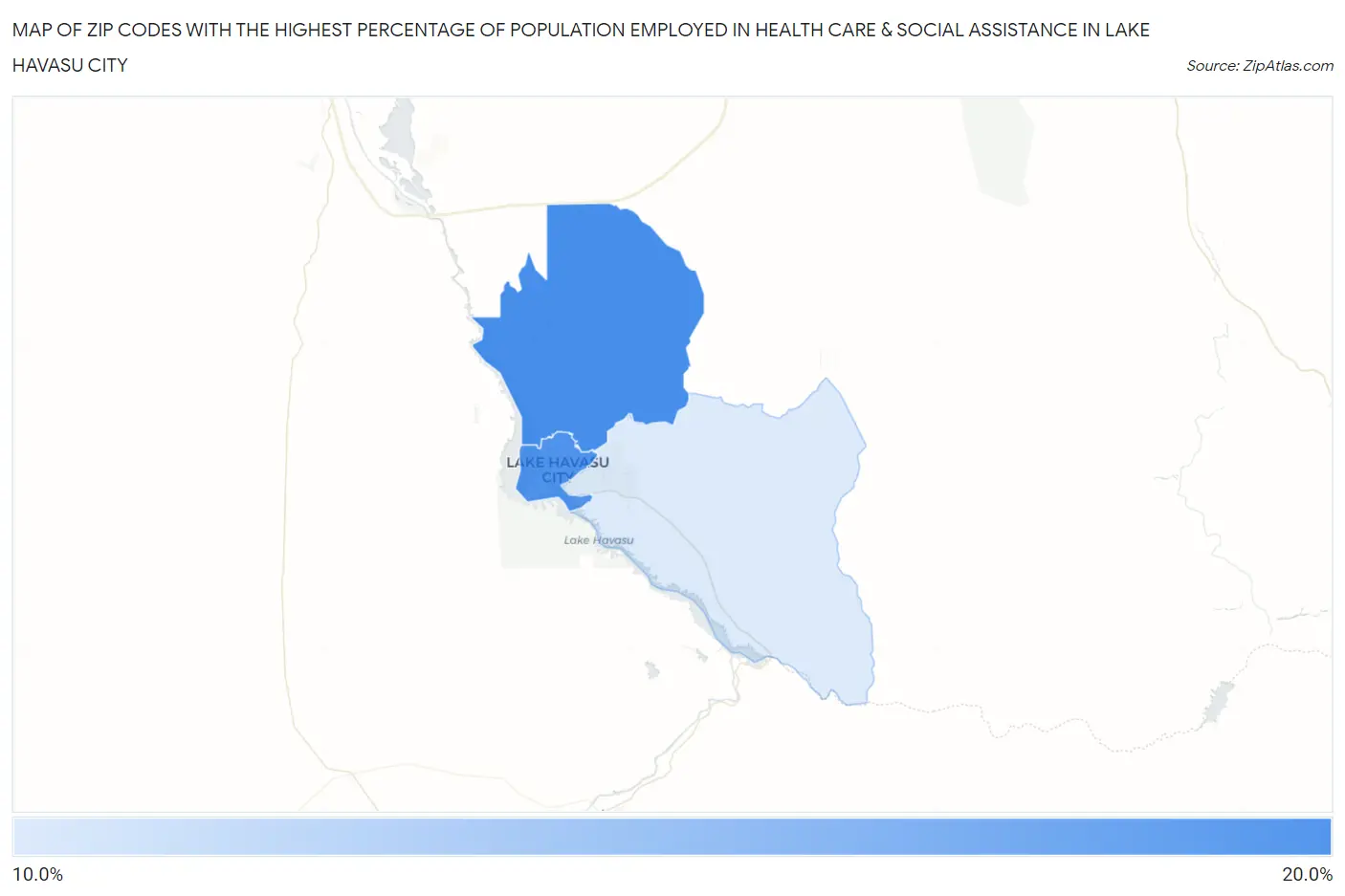 Zip Codes with the Highest Percentage of Population Employed in Health Care & Social Assistance in Lake Havasu City Map