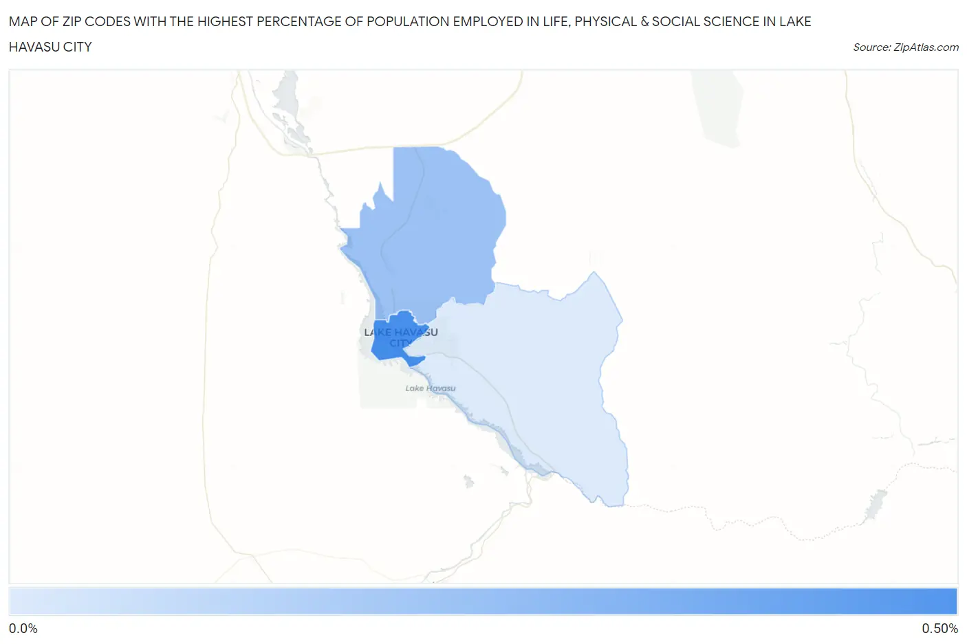 Zip Codes with the Highest Percentage of Population Employed in Life, Physical & Social Science in Lake Havasu City Map