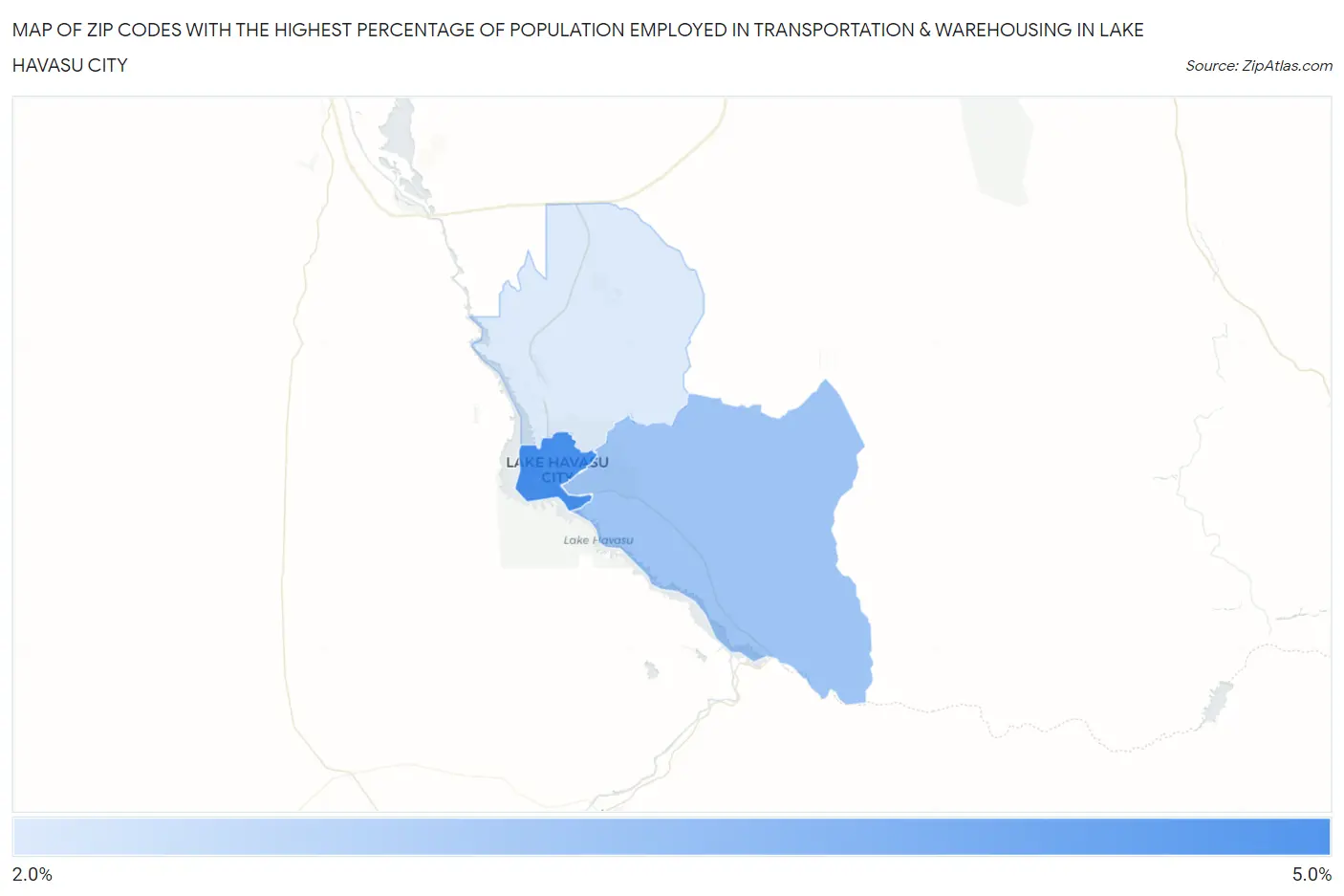 Zip Codes with the Highest Percentage of Population Employed in Transportation & Warehousing in Lake Havasu City Map