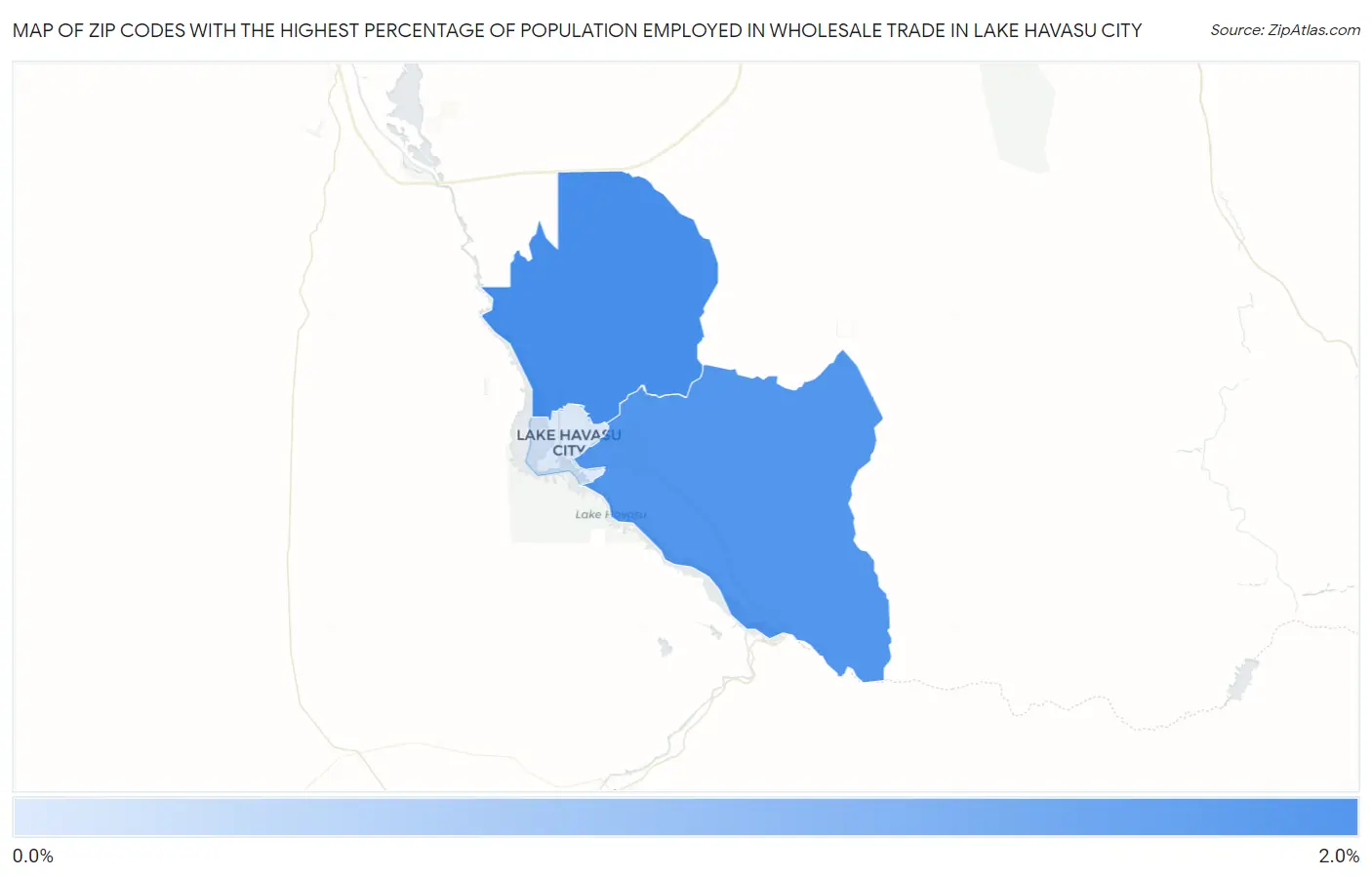 Zip Codes with the Highest Percentage of Population Employed in Wholesale Trade in Lake Havasu City Map