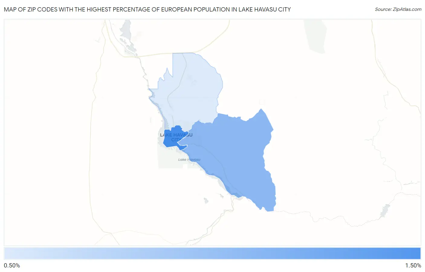 Zip Codes with the Highest Percentage of European Population in Lake Havasu City Map