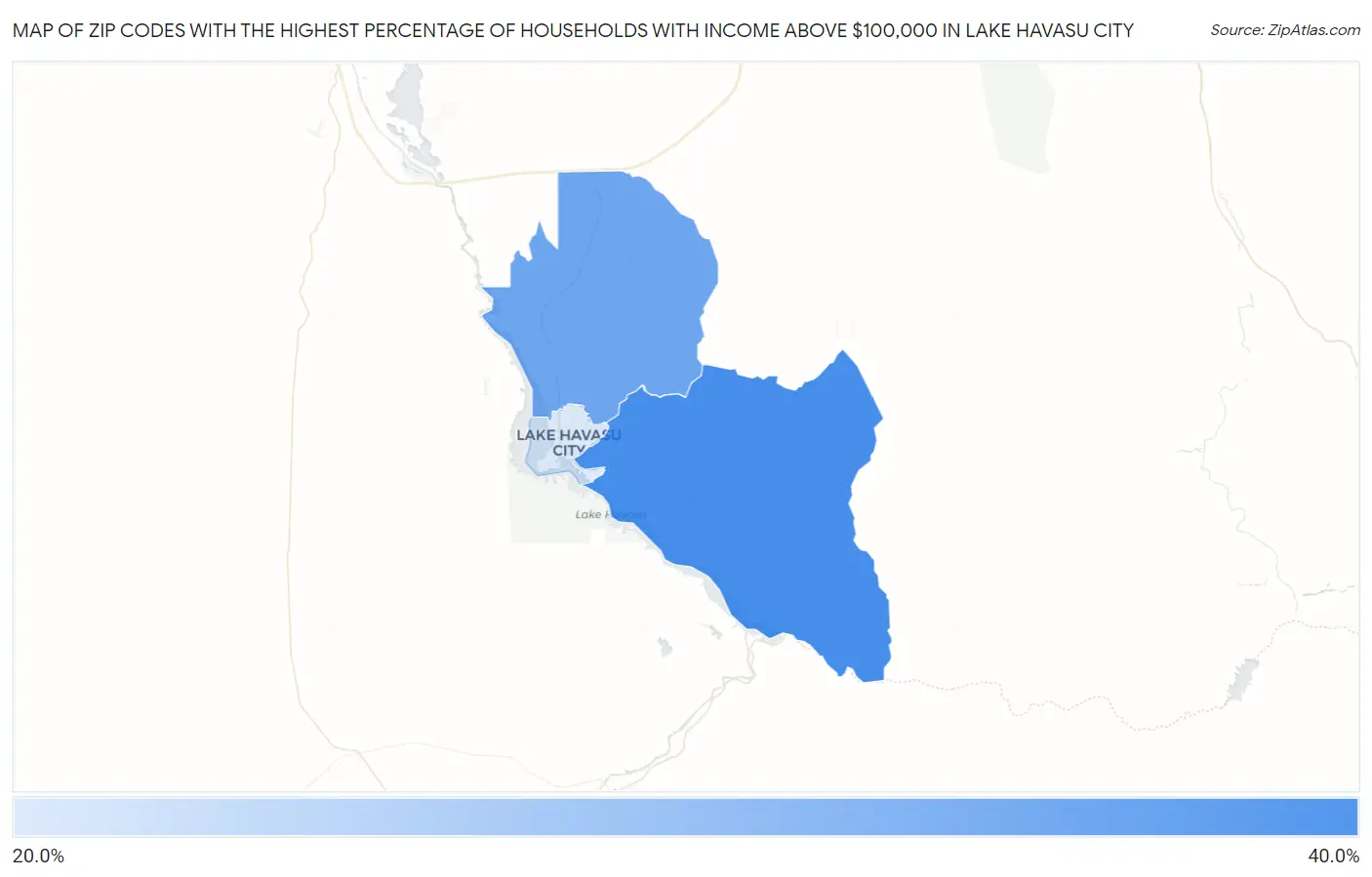 Zip Codes with the Highest Percentage of Households with Income Above $100,000 in Lake Havasu City Map