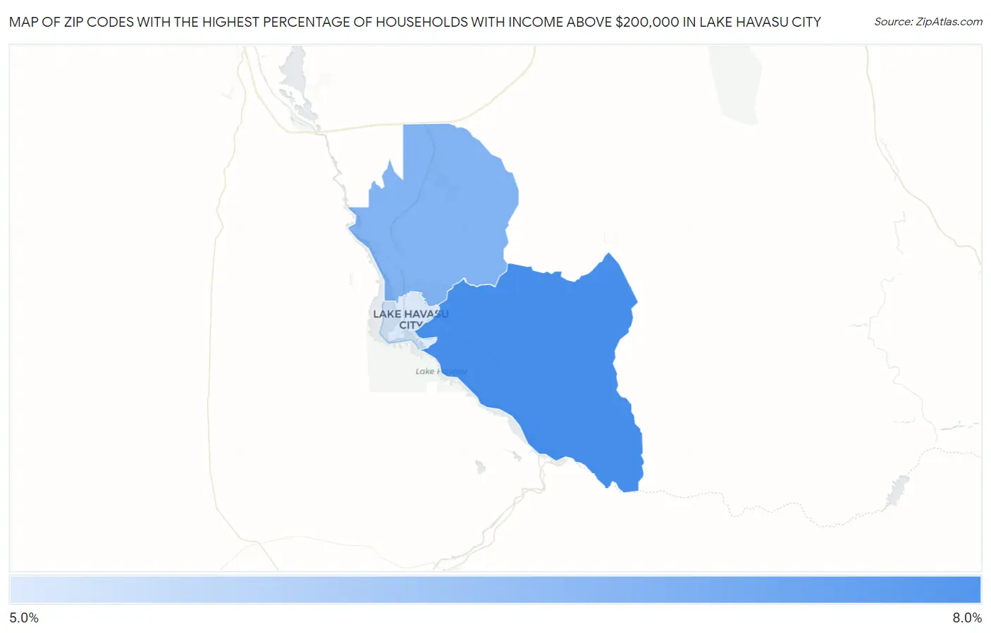 Zip Codes with the Highest Percentage of Households with Income Above $200,000 in Lake Havasu City Map