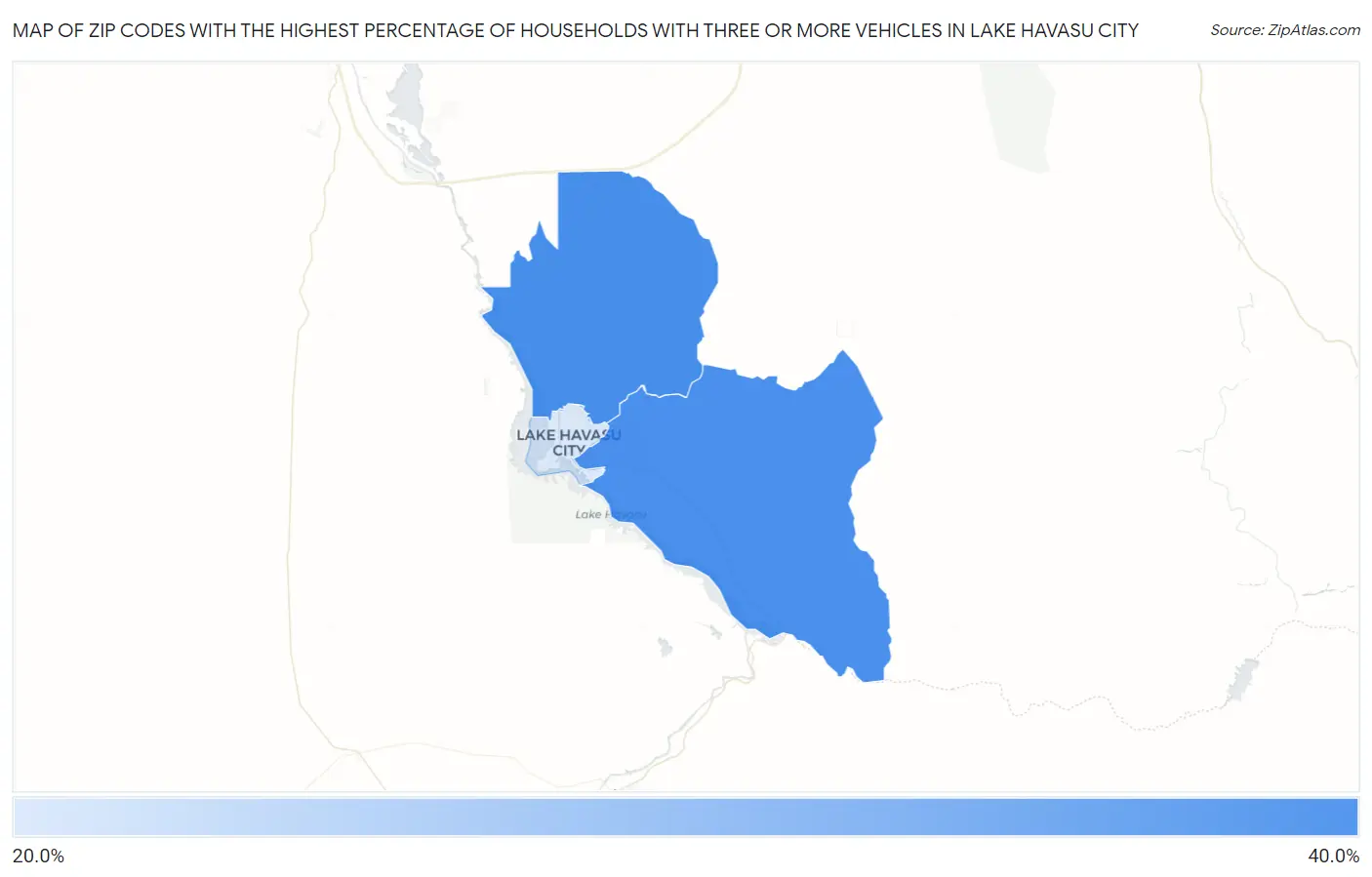 Zip Codes with the Highest Percentage of Households With Three or more Vehicles in Lake Havasu City Map